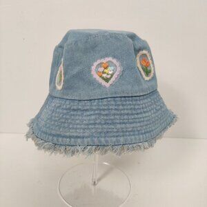 Women's Denim Tulip Bucket Hat Summer Beach Blue Cottagecore Bohemian NEW Boho